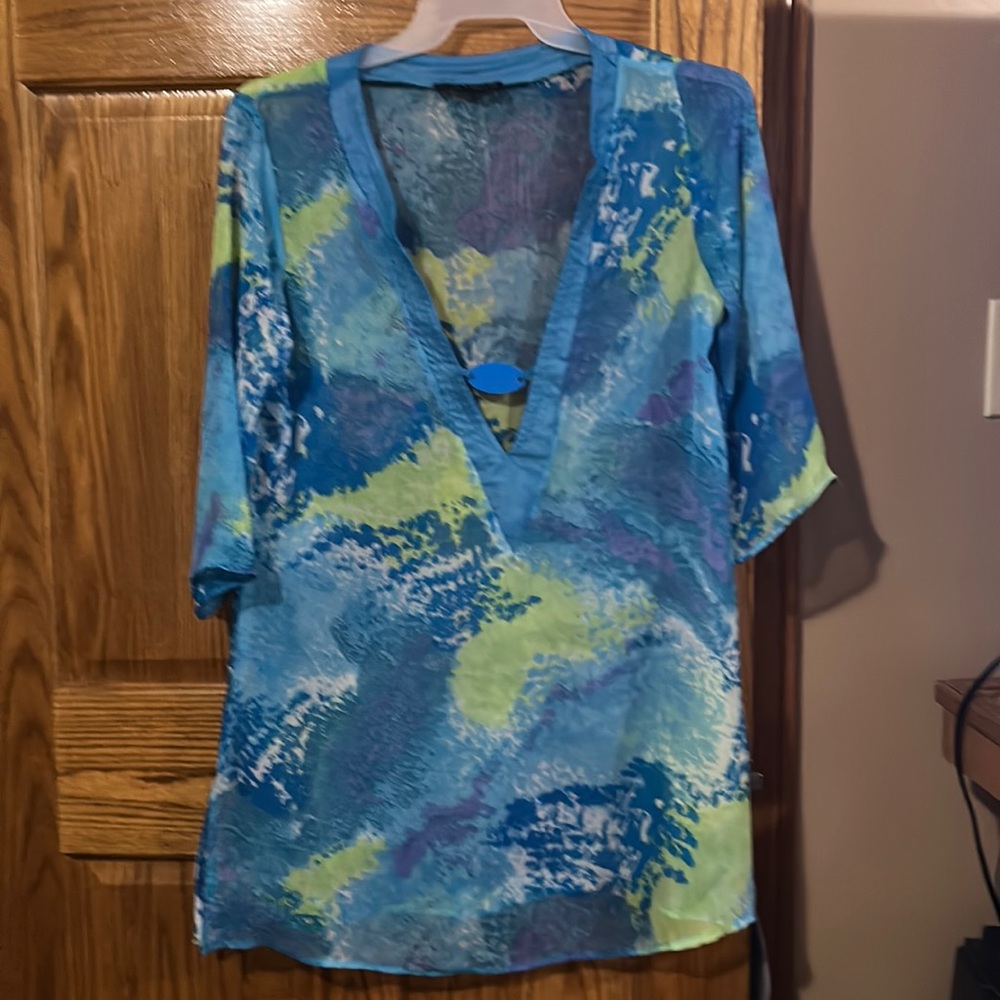 Blue print swim cover up
